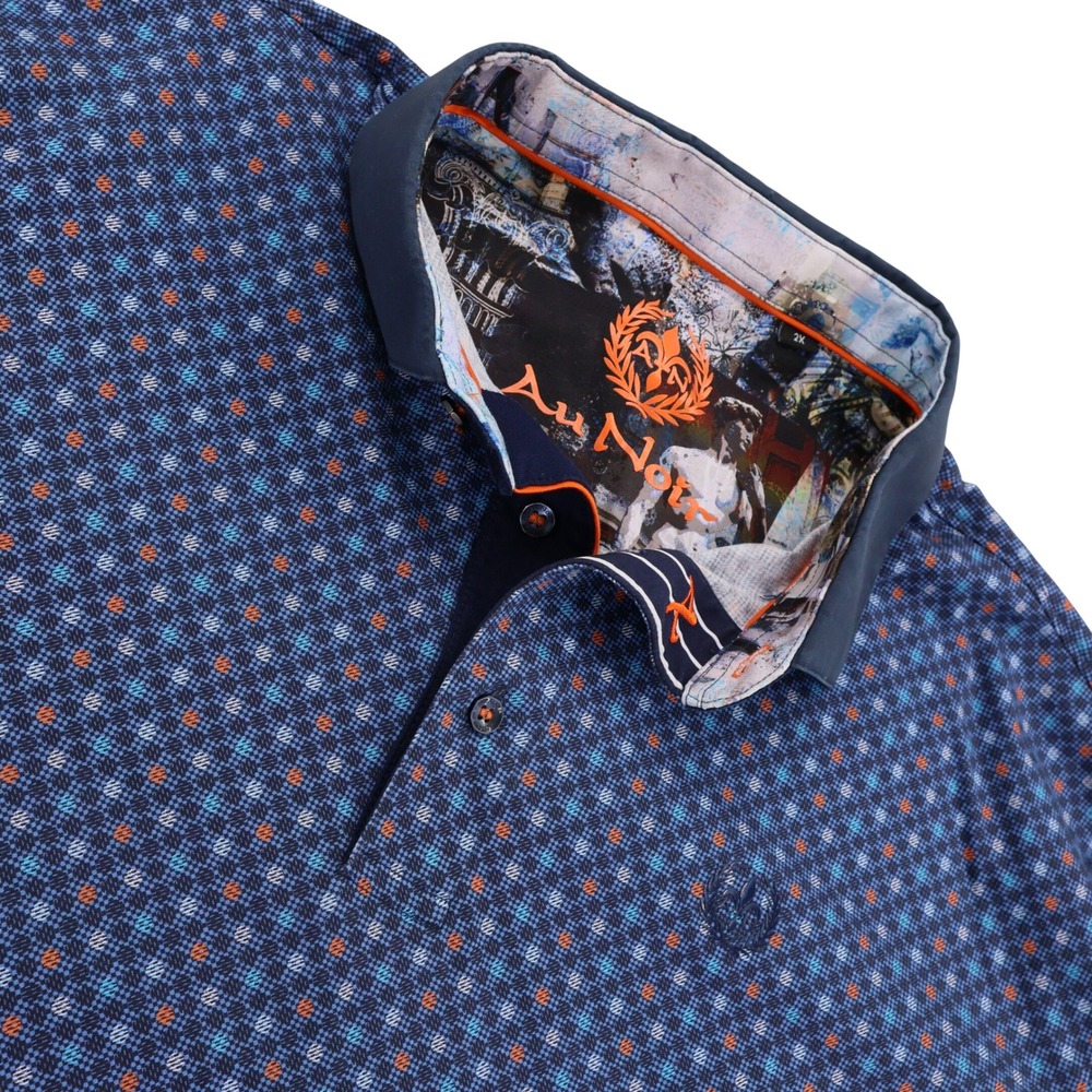 Au Noir Mens 2X Navy Blue Geometric Mercerized Cotton Short Sleeve Polo Shirt